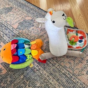 Llama and fish plush toys